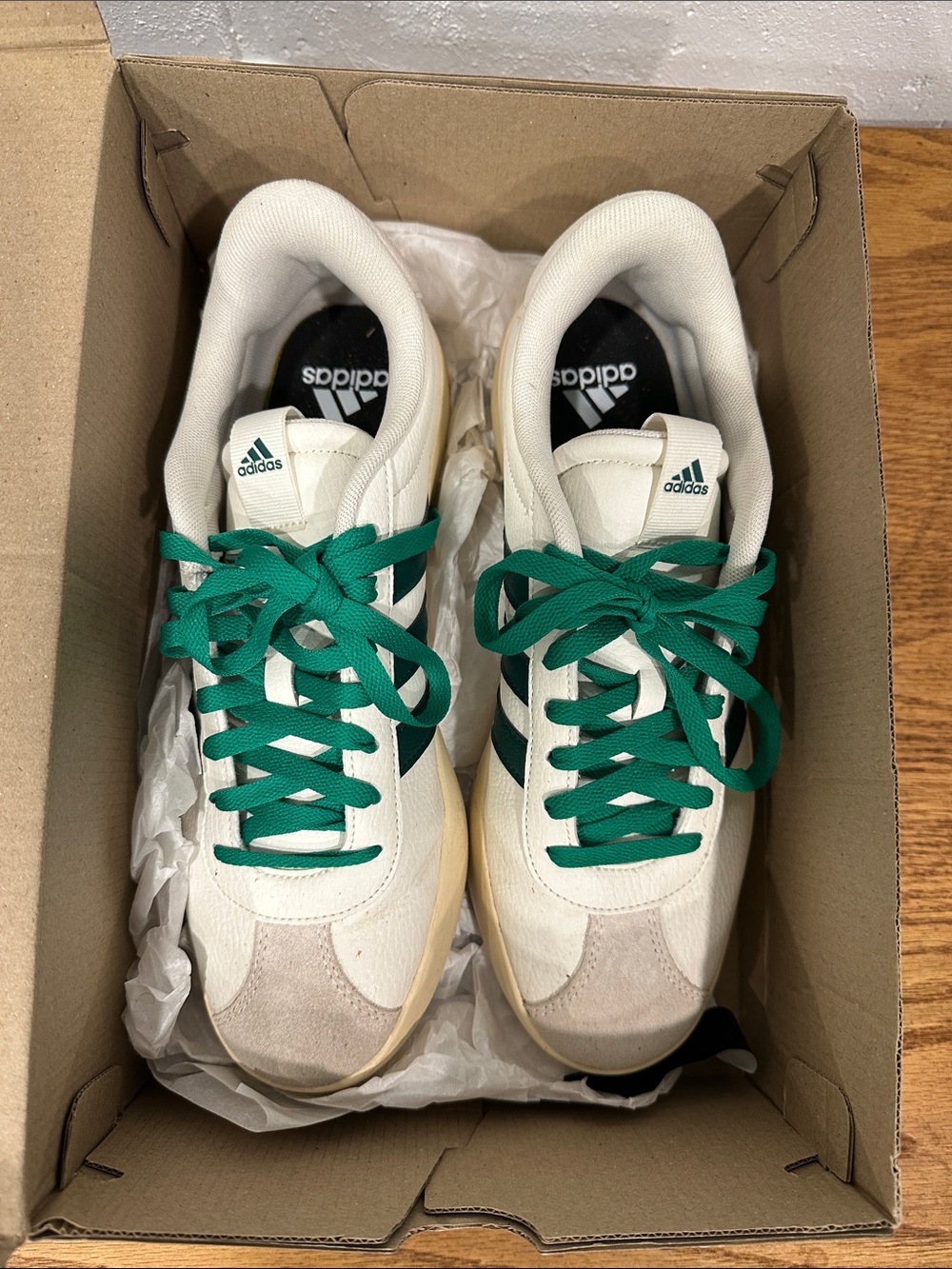 adidas Men’s White Sneakers with Green Laces